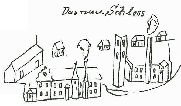 Darstellung der Schlossanlage aus dem Jahr 1708 von Johann Heinrich Jobst aus Alsfeld.